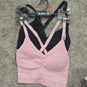 Hurley Pink and Black Intimates Bras with Crisscross Straps